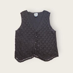 Vintage Y2k early 2000s Maren black knit button down boho cottagecore vest